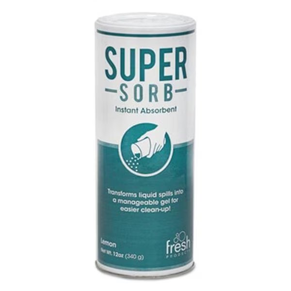Fresh Products 614SSBX 12 oz. Super-Sorb Liquid Spill Absorbent Powder Shaker Can; Lemon-Scented, Fresh Products, Mfr#: 614SSBX